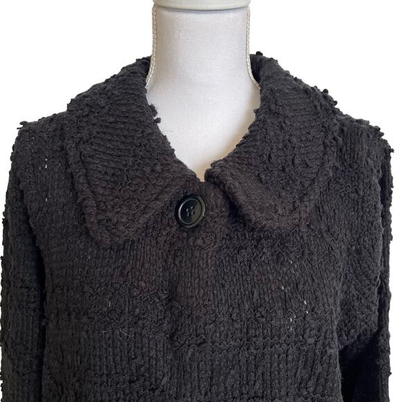 CJ Banks Cardigan Jacket Size X/14W Black Boucle' Collar Nubby Knit Sweater NWT - Picture 1 of 5